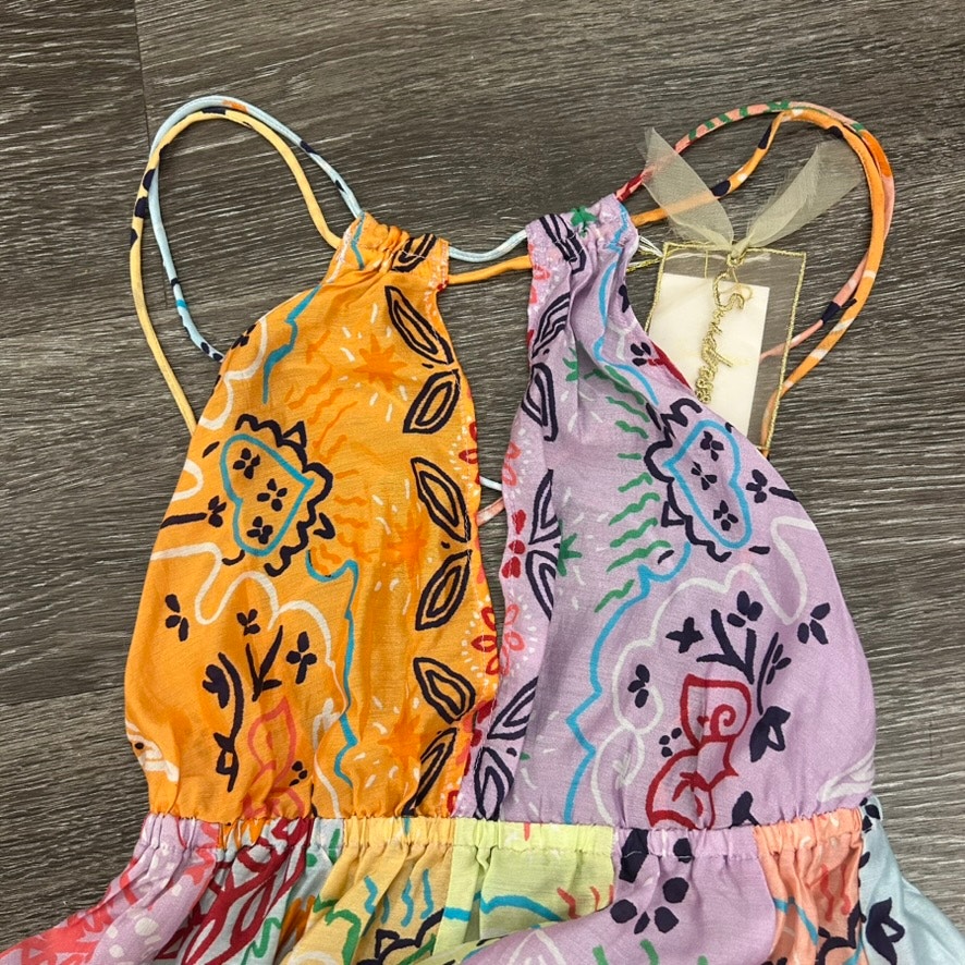 Sundress Crystal Halter Mini Dress Xs Saint Tropez Patchwork Open Back Nwt Boho — image 3 of 8